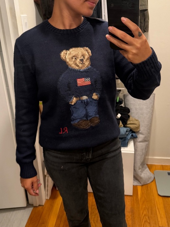 Polo Ralph Lauren Jackets & Blazers - Polo by Ralph Lauren Navy Bear Intarsia Crewneck Sweater with Red RL Detail